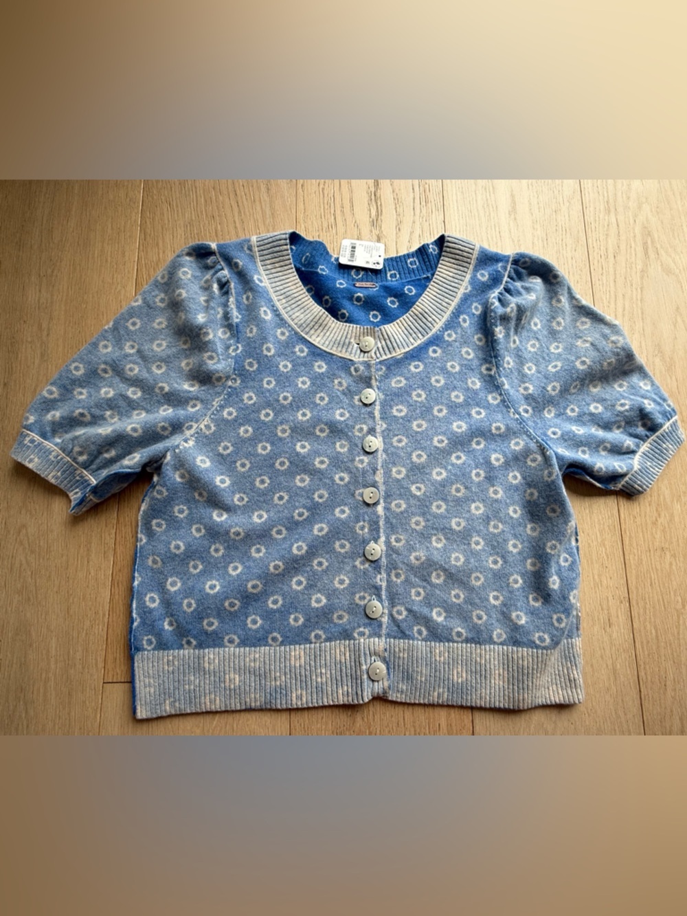 Free People Isla Patterned Cardigan Blue Wool Cashmere Knit BNWT Size L 💙🩵💙🩵 - Picture 7 of 12